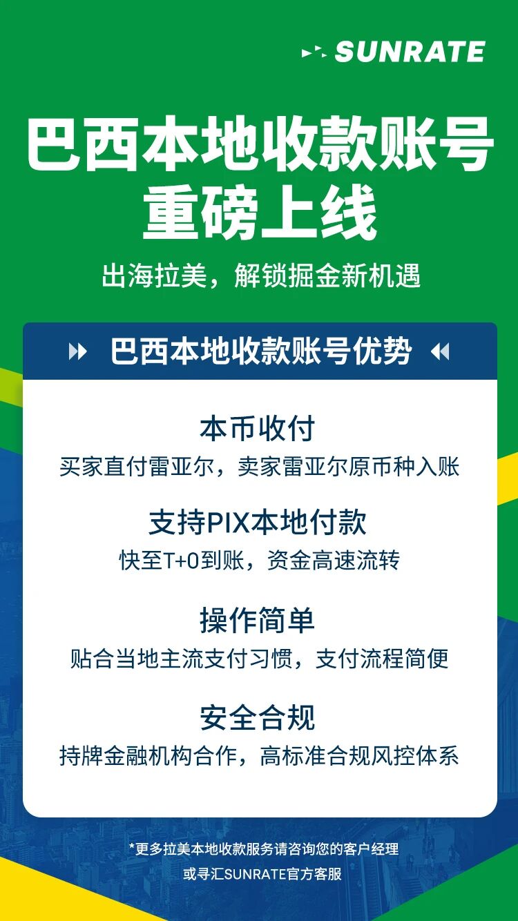 掘金2万亿美元市场,寻汇SUNRATE巴西本地收款账号重磅上线!